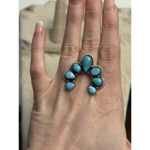 Native American Sterling Silver Blue Ridge 7 Stone Naja Horseshoe Ring Adjust